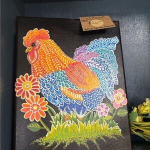 Vibrant Orange and Blue Rooster Painting